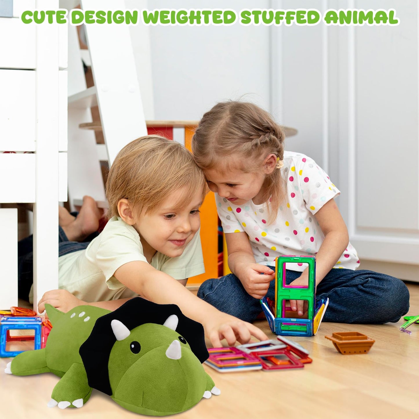 TOYSYM Weighted Triceratops Dinosaur Plush - 13.8 inch with Weighted Beads | Huggable Pillow & Gift
