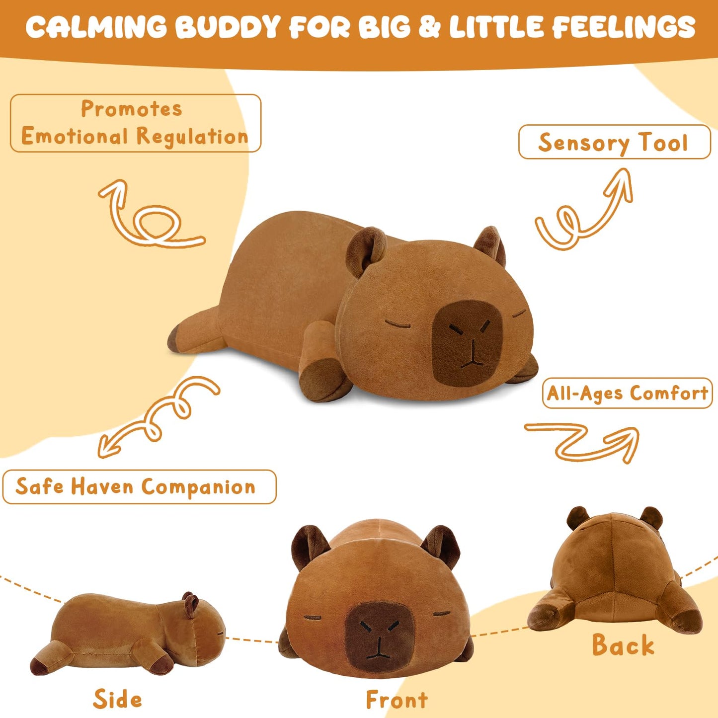 TOYSYM Weighted Capybara Plush — 13.8-Inch, Huggable Capybara Stuffed Animal with Beads