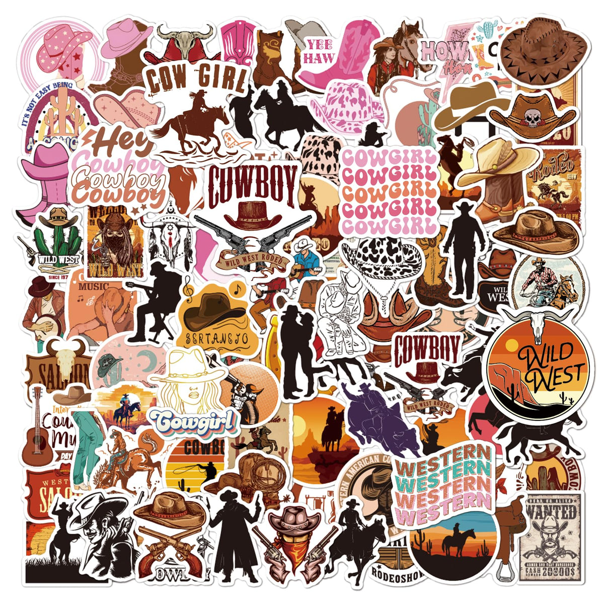 ToytoTou Cowboy Cowgirl Stickers 100PCS – Waterproof Vinyl Decals