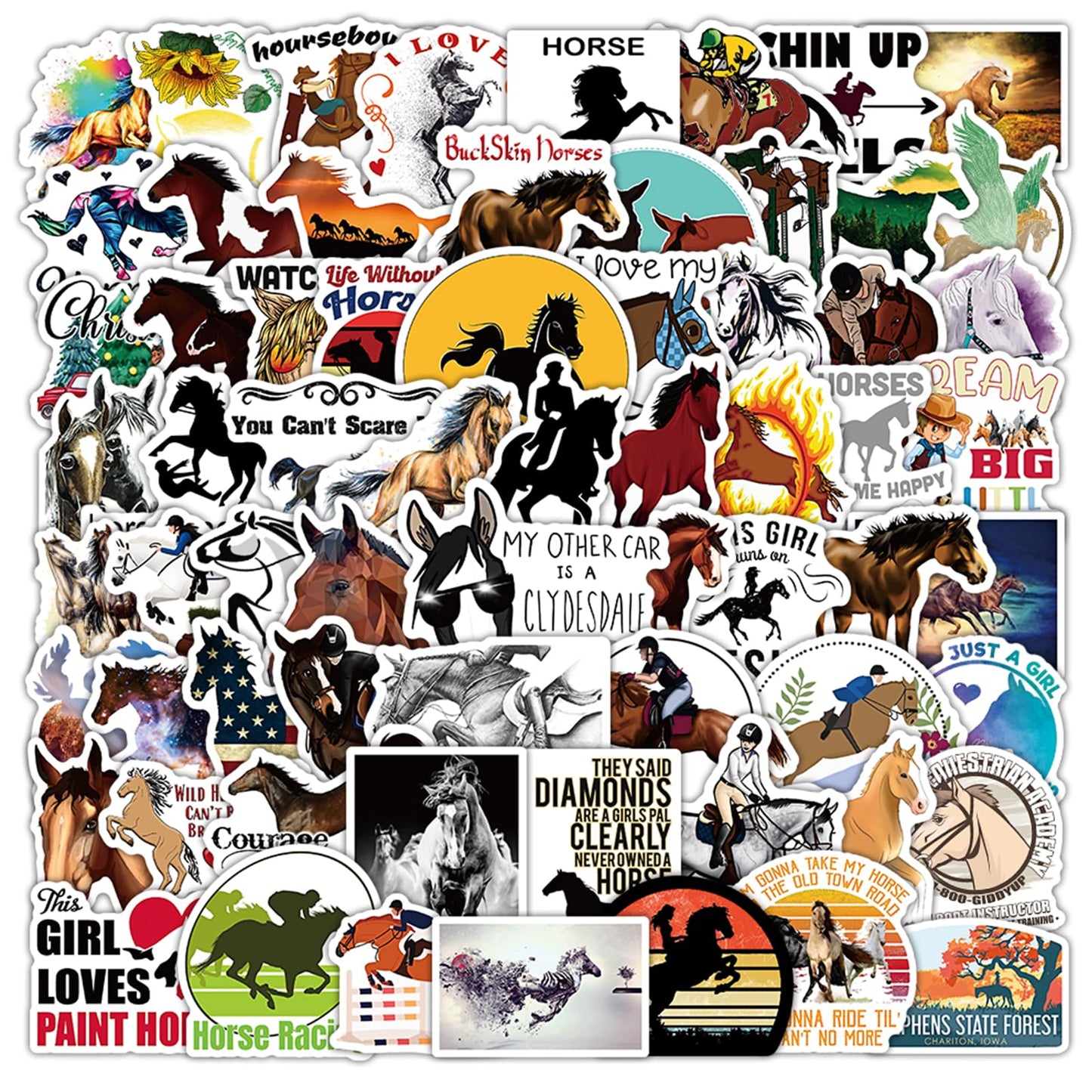 ToytoTou 100Pcs Horse Stickers – Waterproof Vinyl Decals for Water Bottles, Laptops, Luggage | Motivational Gift for Teens & Girls