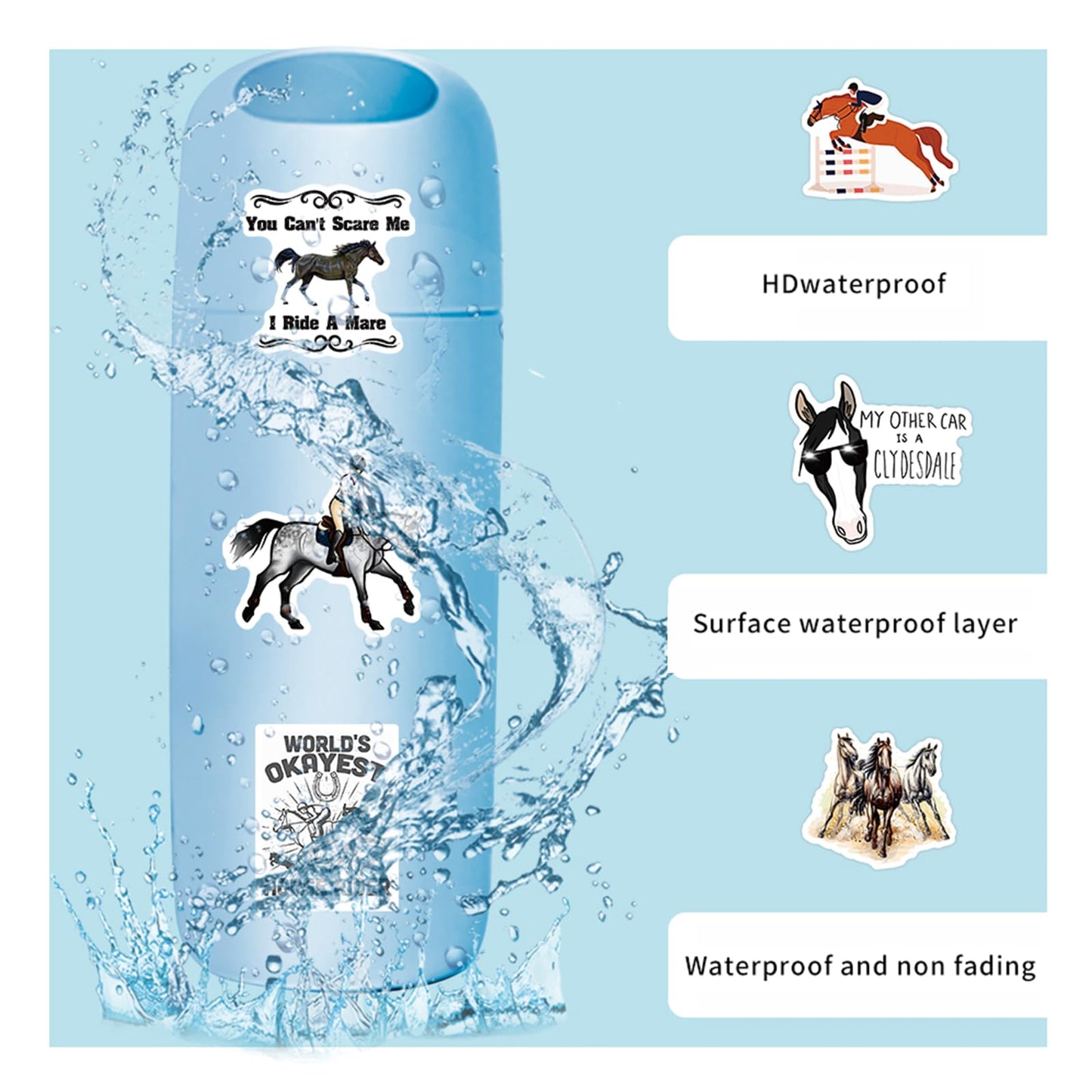 ToytoTou 100Pcs Horse Stickers – Waterproof Vinyl Decals for Water Bottles, Laptops, Luggage | Motivational Gift for Teens & Girls