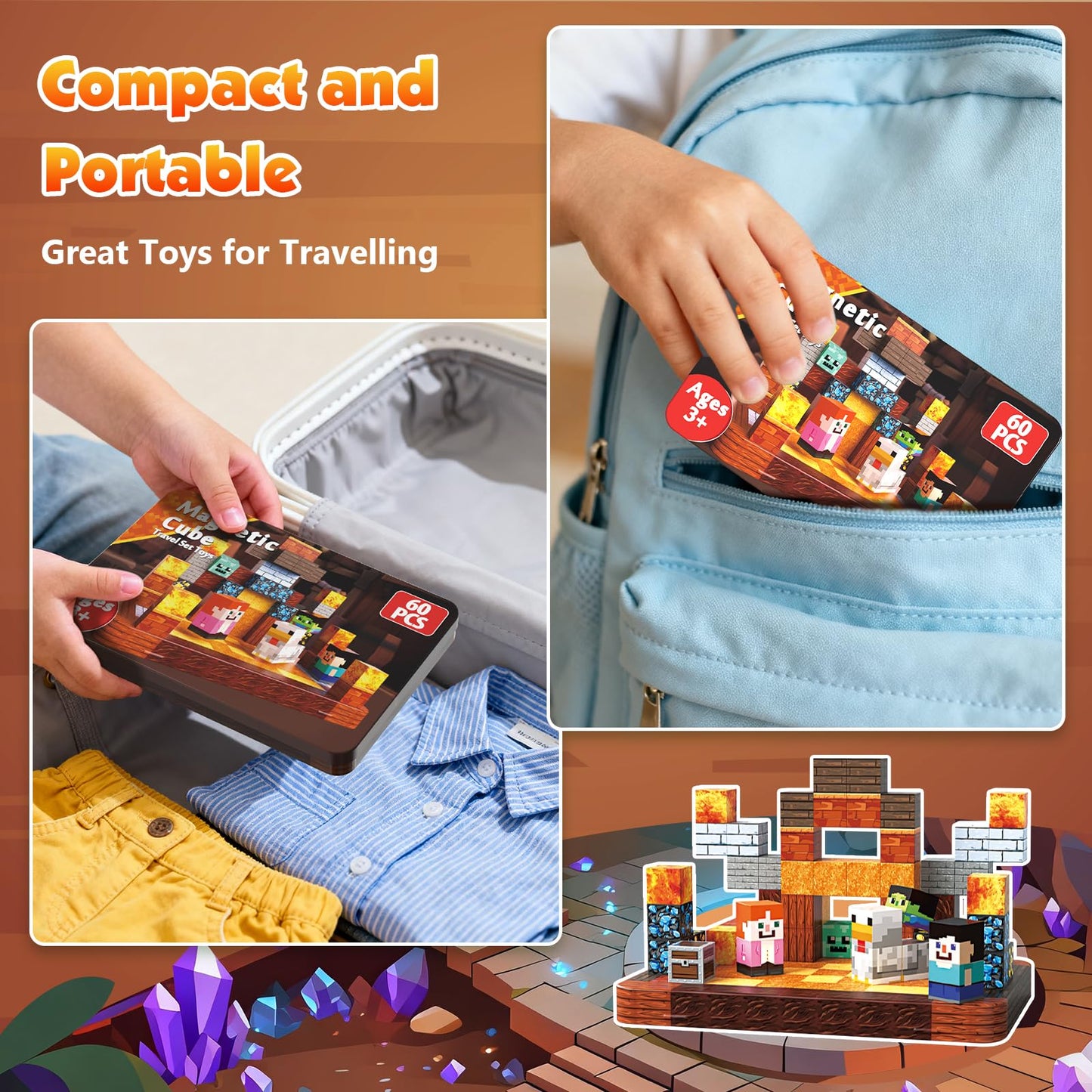 ToyUnited 60 PCS Magnetic Blocks – 0.8in Mini Building Cubes, Travel STEM Toy for Kids 3+