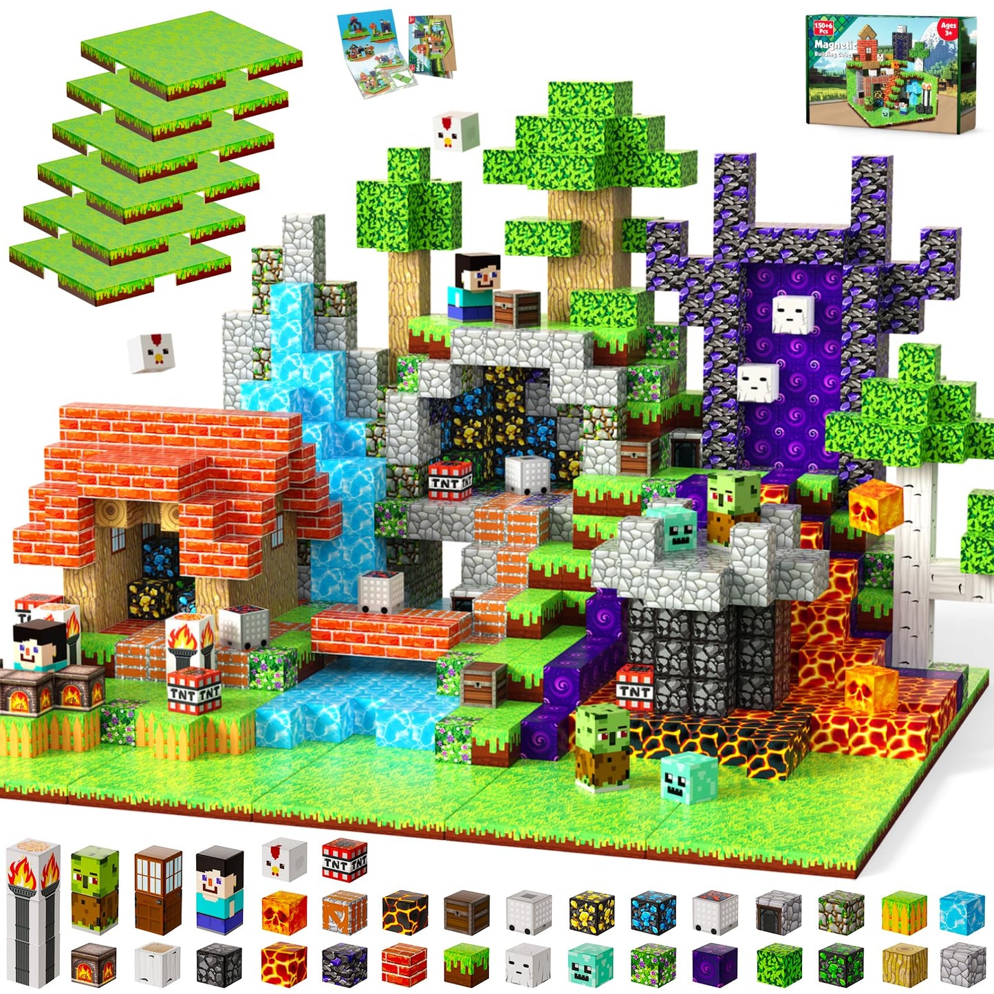ToyUnited 150-Piece Magnetic Blocks with 6 Base Plates – STEM Building Toys for Kids Ages 4-8