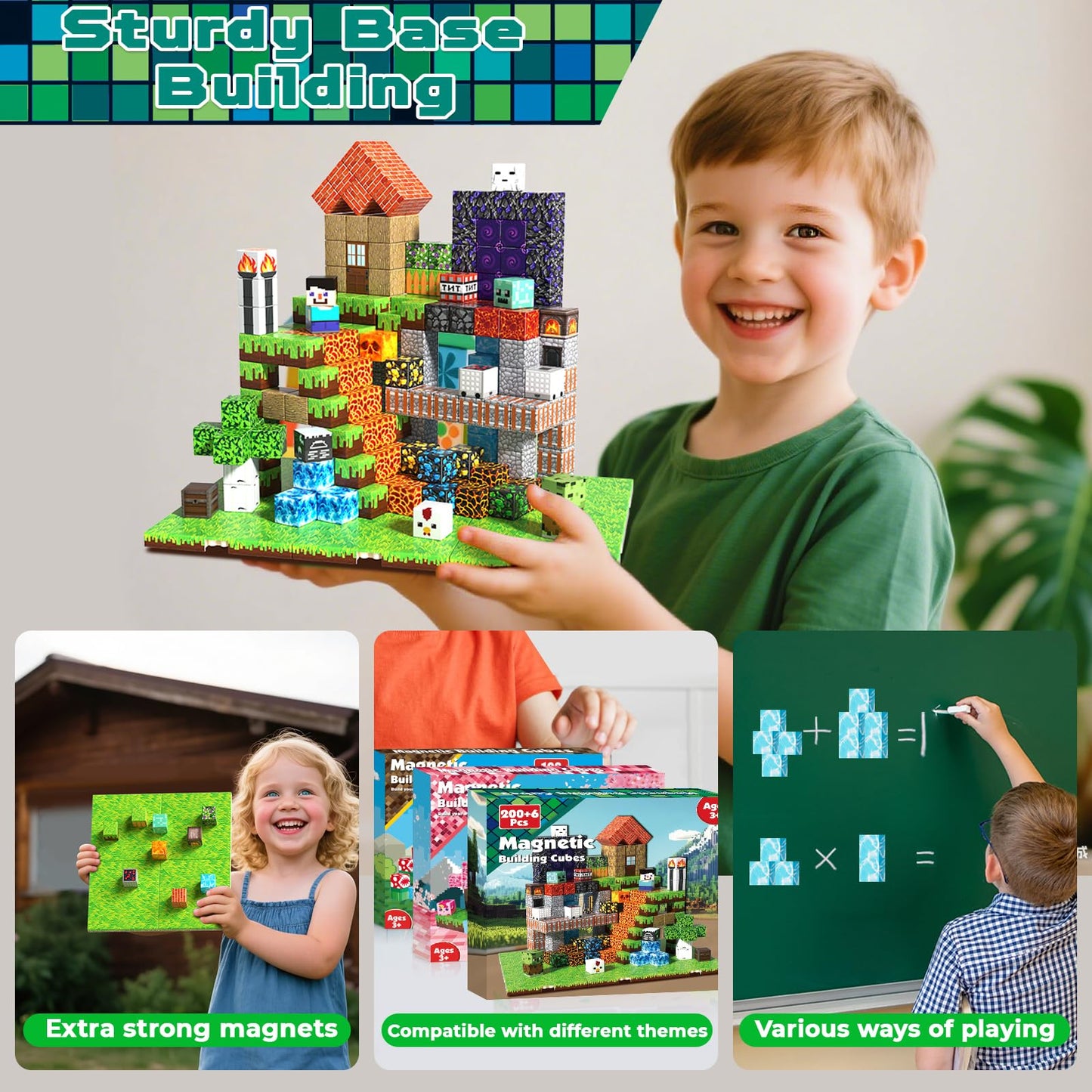 ToyUnited 200PCS Magnetic Building Blocks with 6 Base Plates – STEM Toys for Kids 3-8
