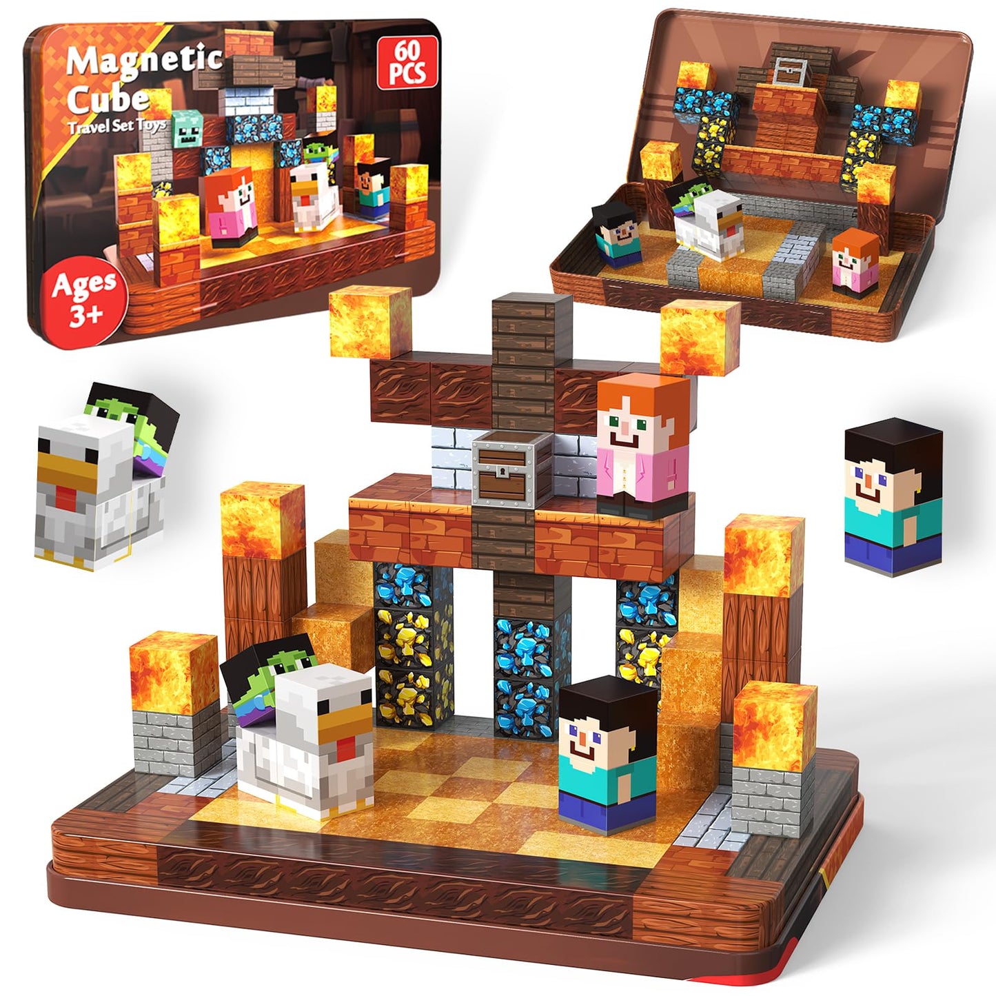ToyUnited 60 PCS Magnetic Blocks – 0.8in Mini Building Cubes, Travel STEM Toy for Kids 3+