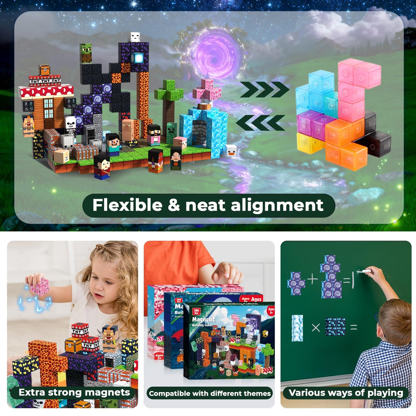 ToyUnited 300pcs Magnetic Blocks – STEM Montessori Building Toys for Kids 3-10