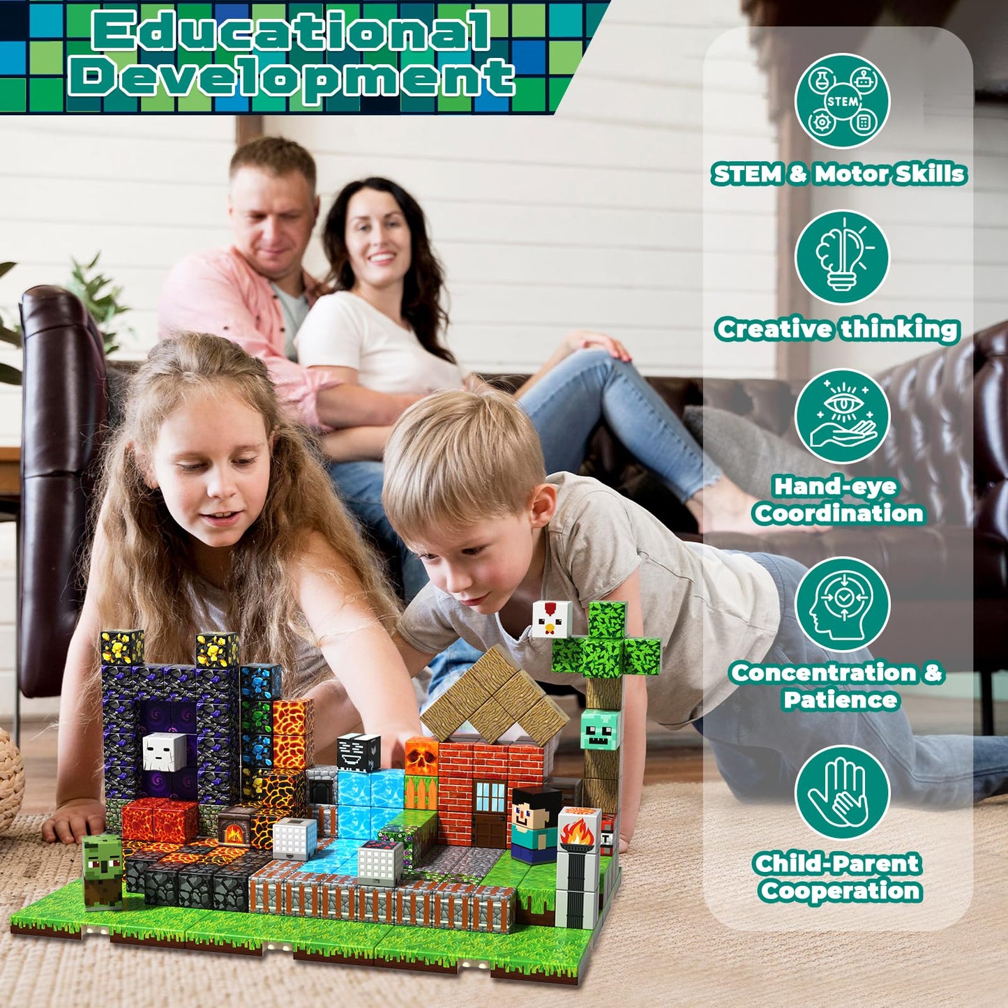 ToyUnited 200PCS Magnetic Building Blocks with 6 Base Plates – STEM Toys for Kids 3-8