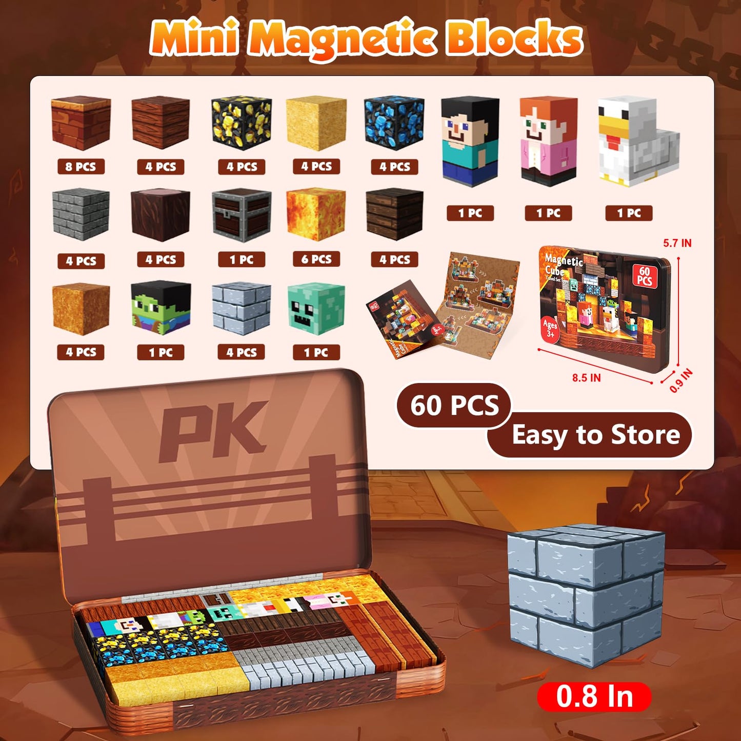 ToyUnited 60 PCS Magnetic Blocks – 0.8in Mini Building Cubes, Travel STEM Toy for Kids 3+