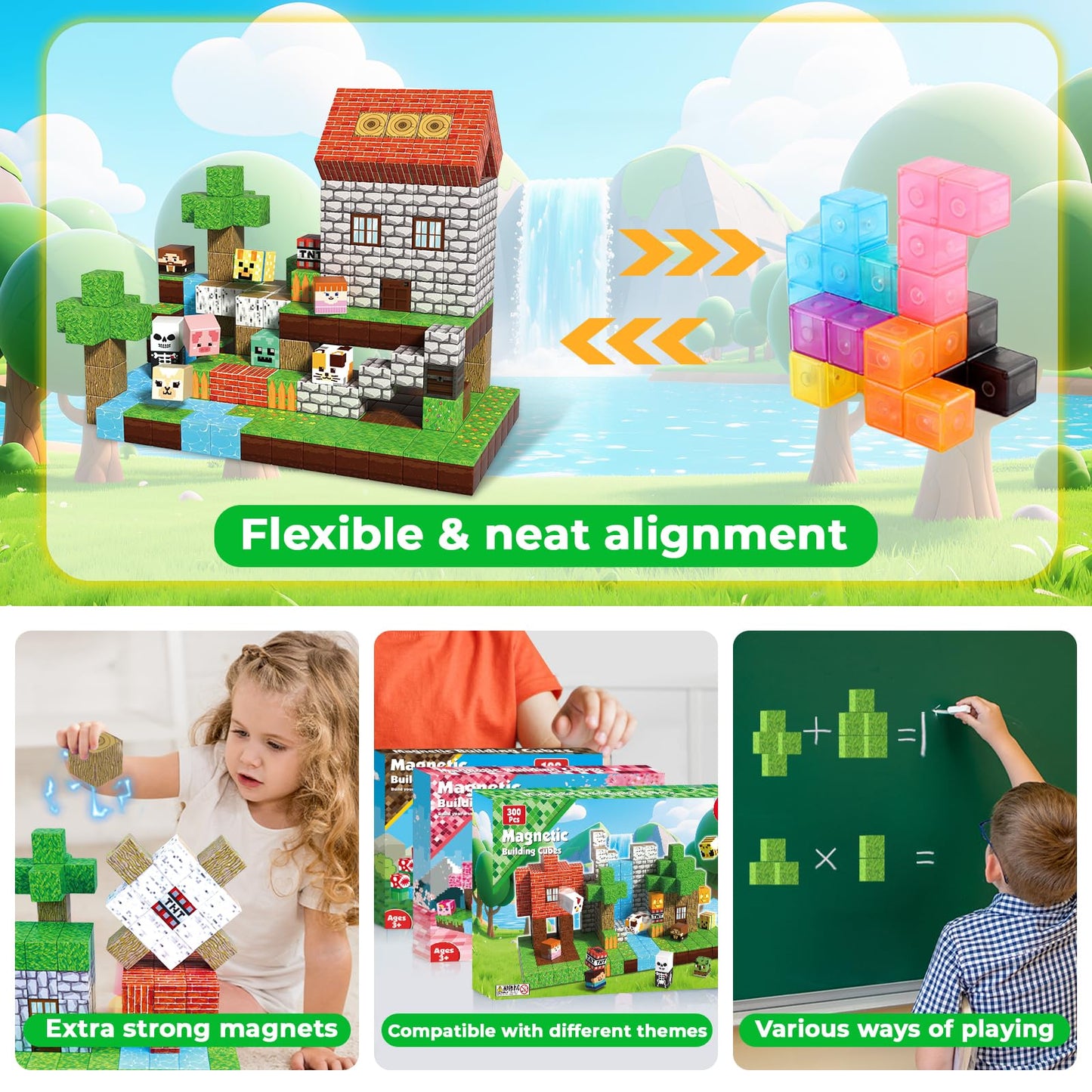 ToyUnited 300PCS Magnetic Blocks – STEM Magnetic Building Cubes for Kids Aged 3-8
