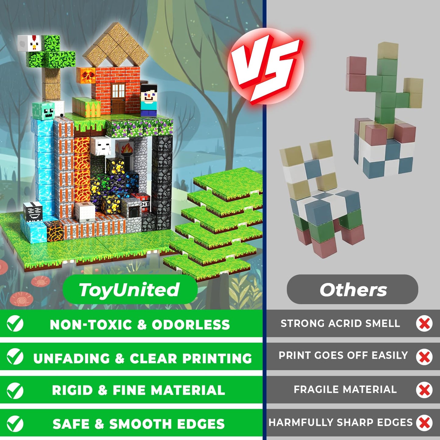 ToyUnited 200PCS Magnetic Building Blocks with 6 Base Plates – STEM Toys for Kids 3-8