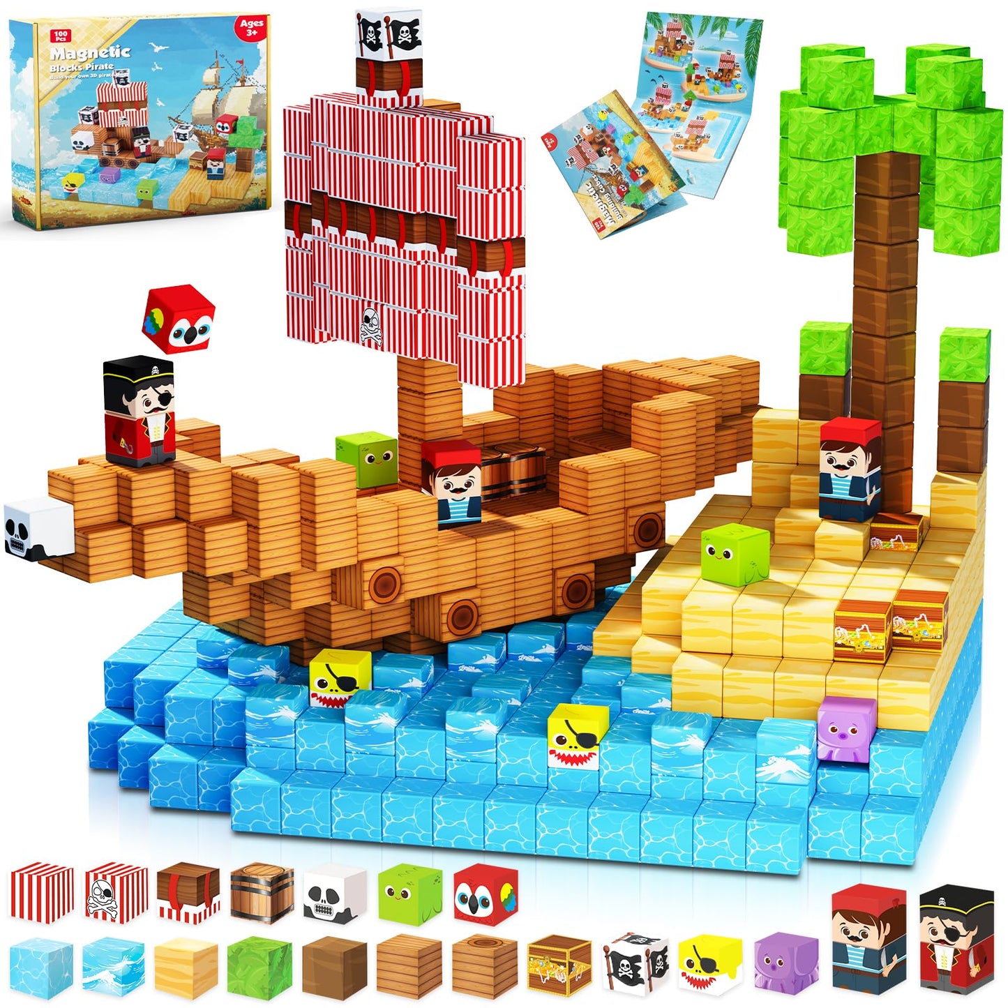 ToyUnited Magnetic Blocks 100PCS Pirate Ship World Set | STEM Building Toys for Kids 3-10