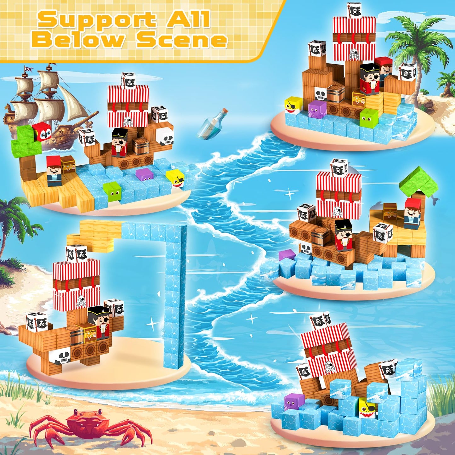 ToyUnited Magnetic Blocks 100PCS Pirate Ship World Set | STEM Building Toys for Kids 3-10