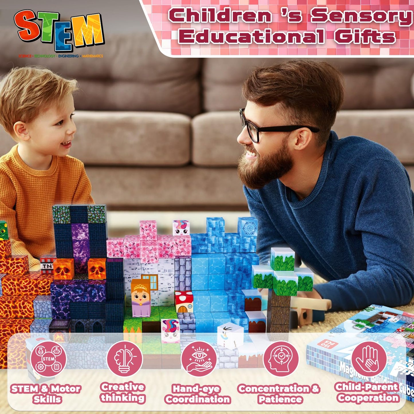 ToyUnited Magnetic Blocks 150PCS – STEM Building Cubes for Kids 4-8