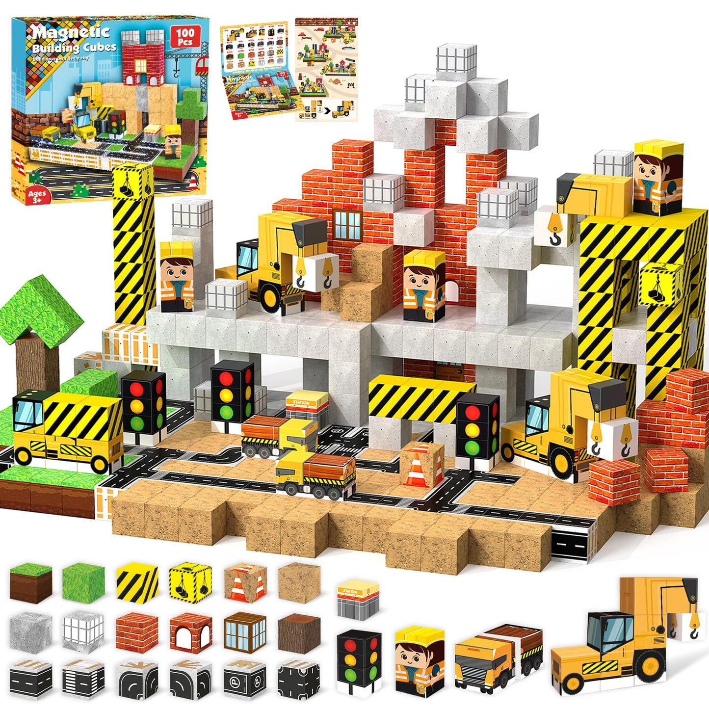 ToyUnited Magnetic Blocks - 100PC STEM Building Set for Kids 3-8 | Creative, Safe, Sensory Play