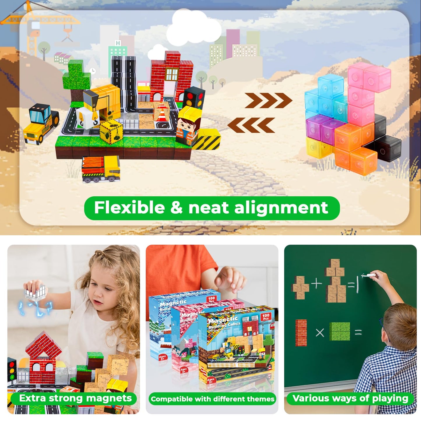 ToyUnited Magnetic Blocks - 100PC STEM Building Set for Kids 3-8 | Creative, Safe, Sensory Play