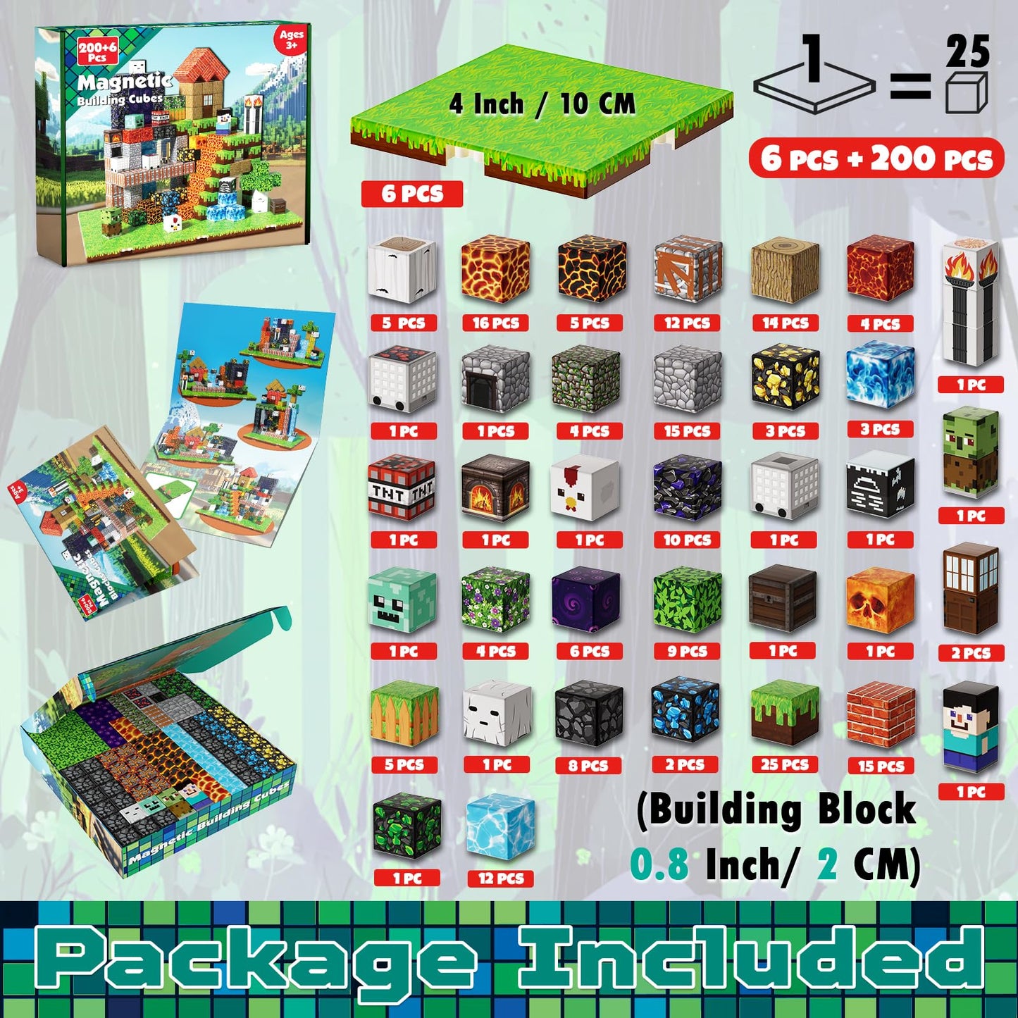 ToyUnited 200PCS Magnetic Building Blocks with 6 Base Plates – STEM Toys for Kids 3-8