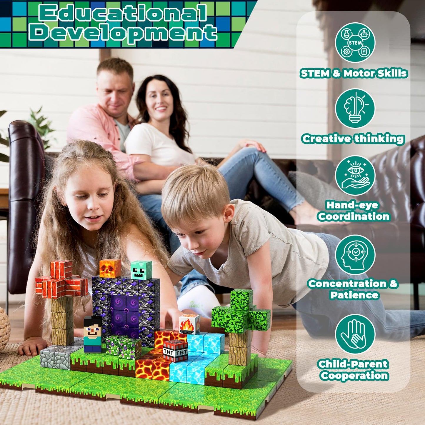ToyUnited 150-Piece Magnetic Blocks with 6 Base Plates – STEM Building Toys for Kids Ages 4-8