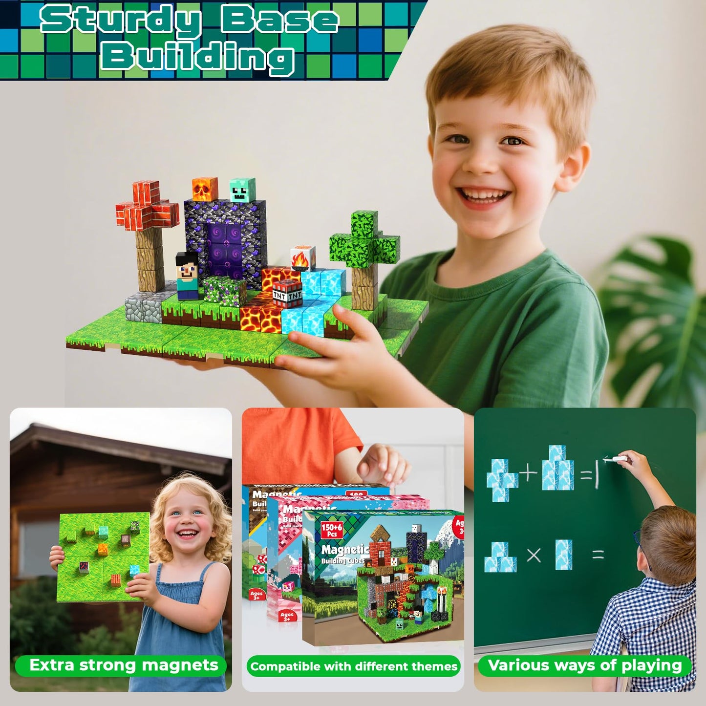ToyUnited 150-Piece Magnetic Blocks with 6 Base Plates – STEM Building Toys for Kids Ages 4-8