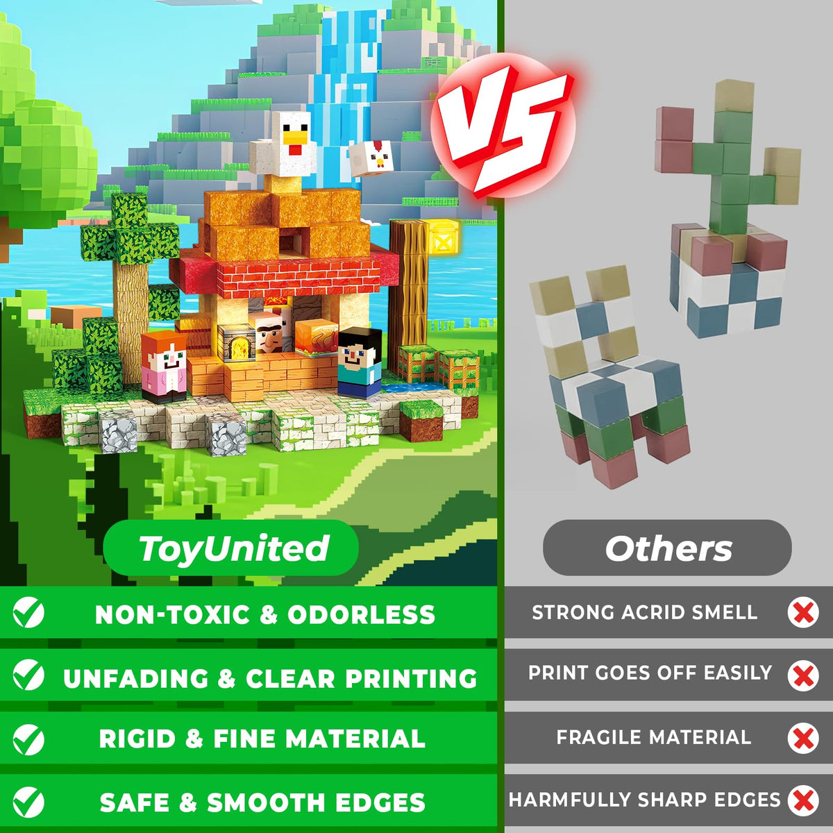 ToyUnited 200PCS Magnetic Blocks with Light Up Blocks – STEM Building Toys for Kids 3+ (Roast Chicken Store Theme)