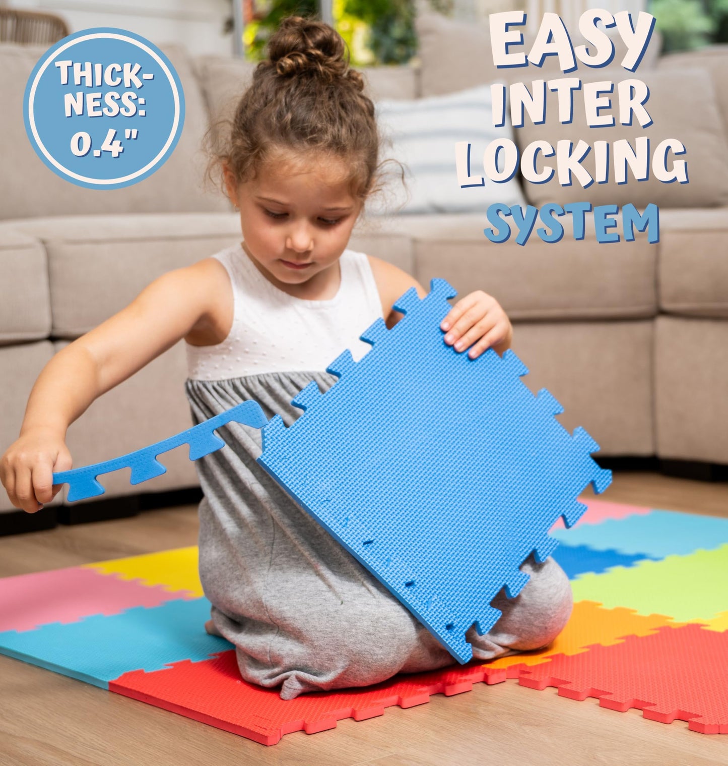 ToyVelt Foam Puzzle Floor Mat – 12x12 Interlocking Tiles with ABC & Colors