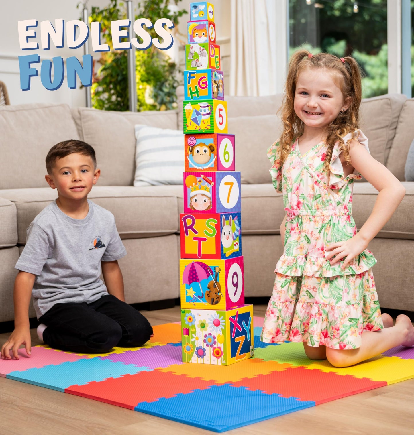 ToyVelt Foam Puzzle Floor Mat – 12x12 Interlocking Tiles with ABC & Colors