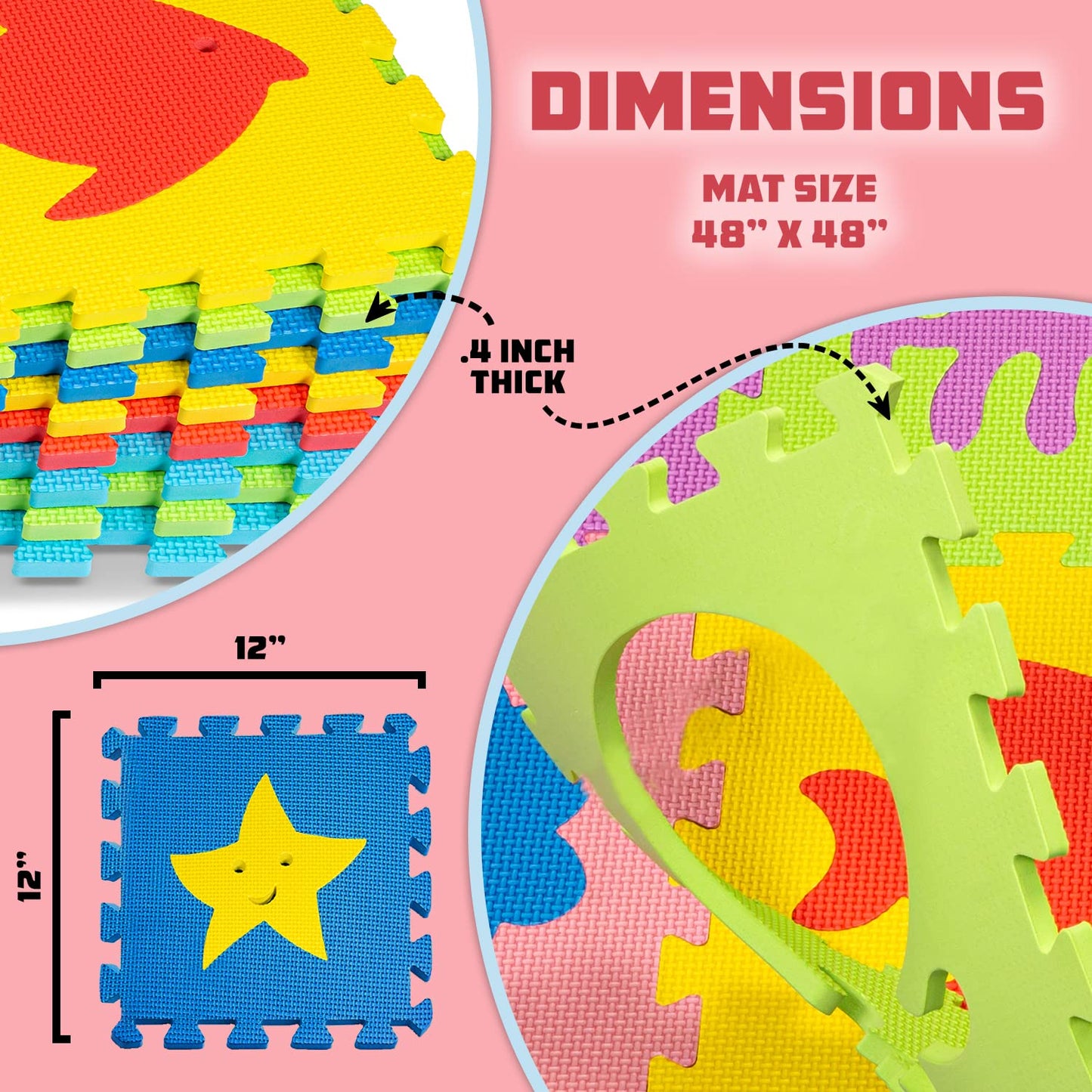 ToyVelt Foam Puzzle Floor Mat for Kids | 12x12 Interlocking Tiles, Alphabet ABC, Sea Animals