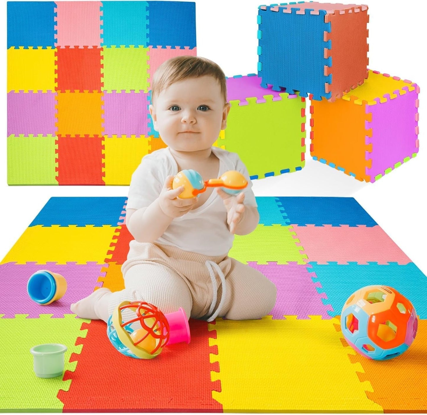 ToyVelt Foam Puzzle Floor Mat – 12x12 Interlocking Tiles with ABC & Colors