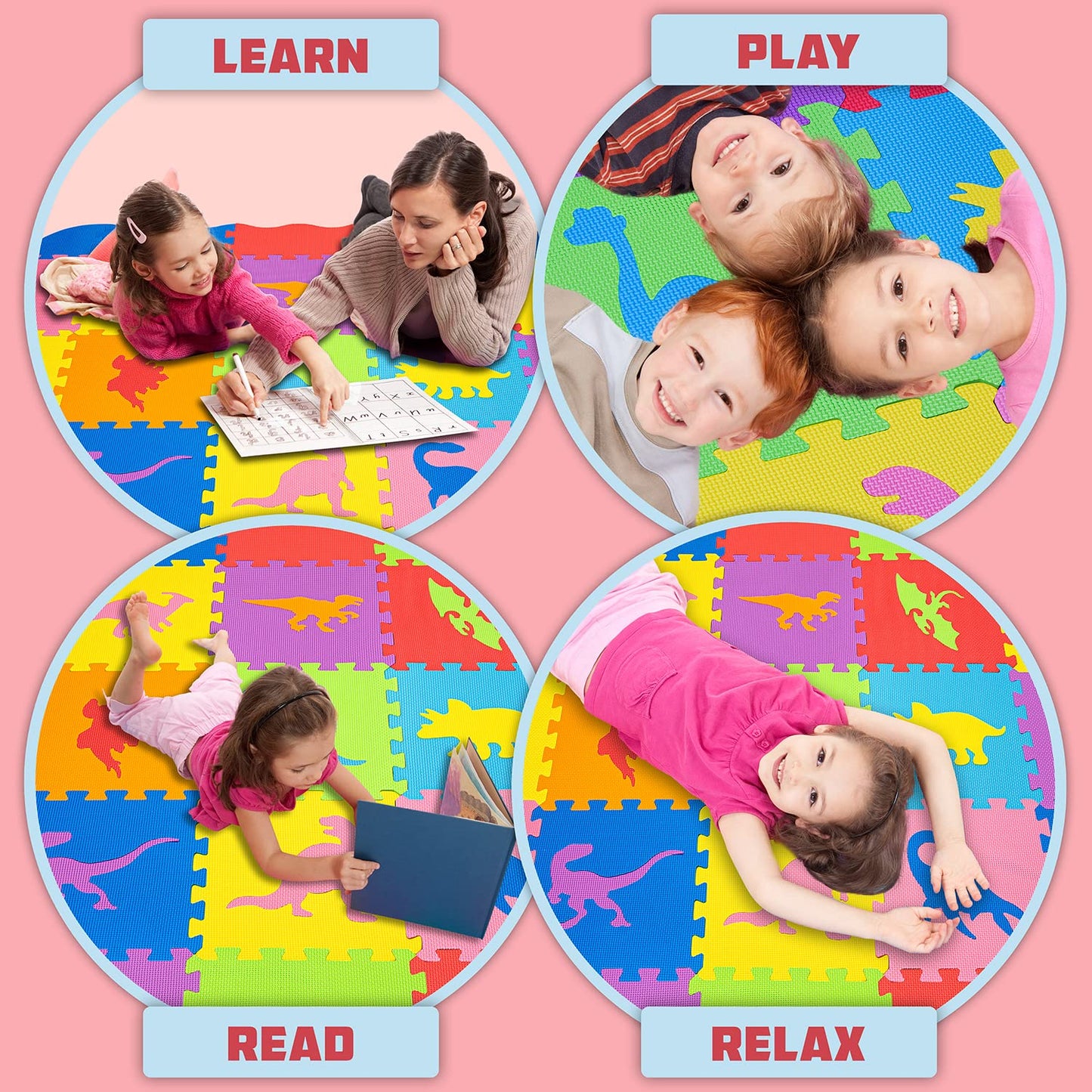 ToyVelt Foam Puzzle Floor Mat for Kids – 12x12 Interlocking Dinosaurs, 25 Tiles, Multicolor