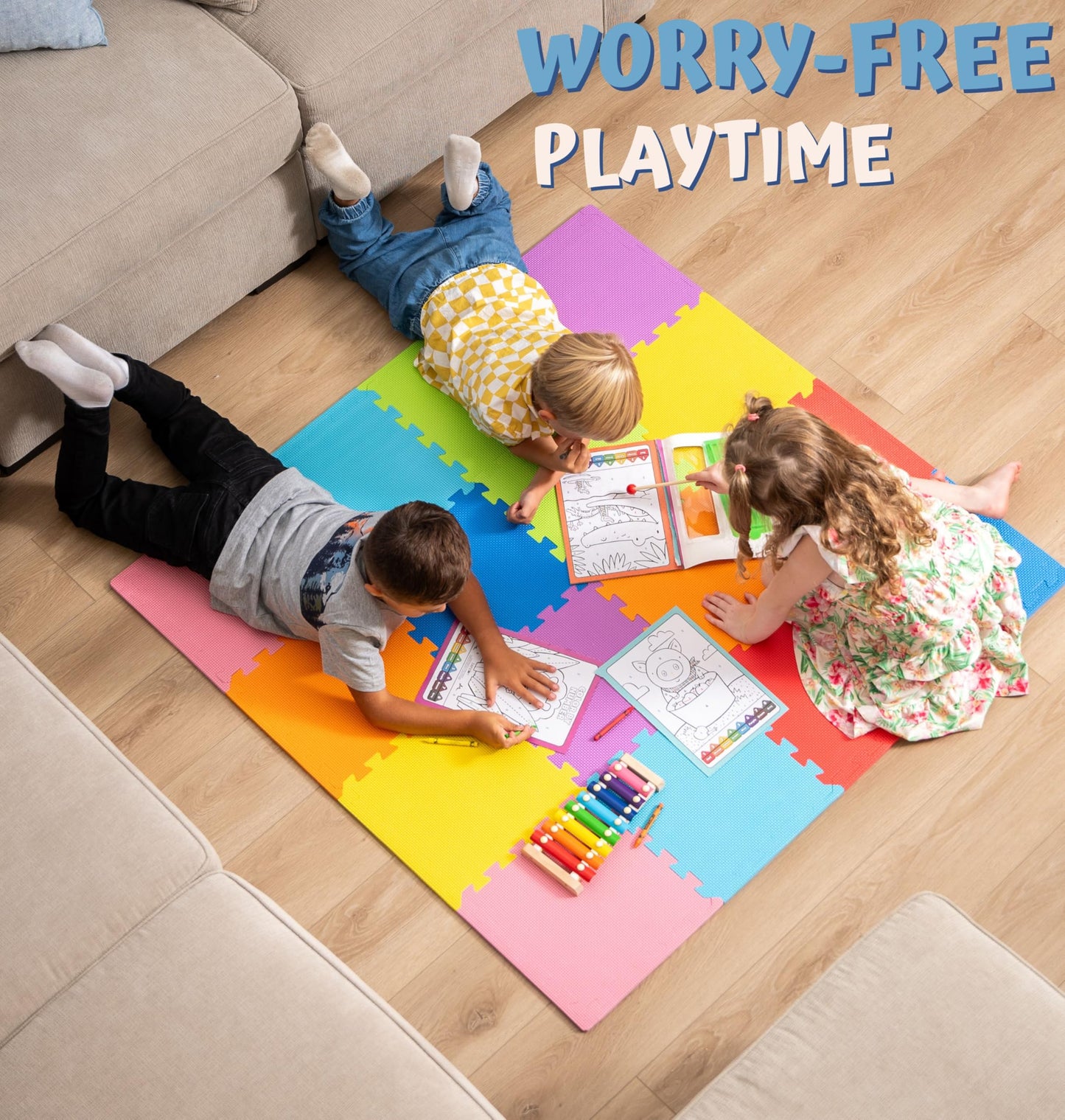 ToyVelt Foam Puzzle Floor Mat – 12x12 Interlocking Tiles with ABC & Colors