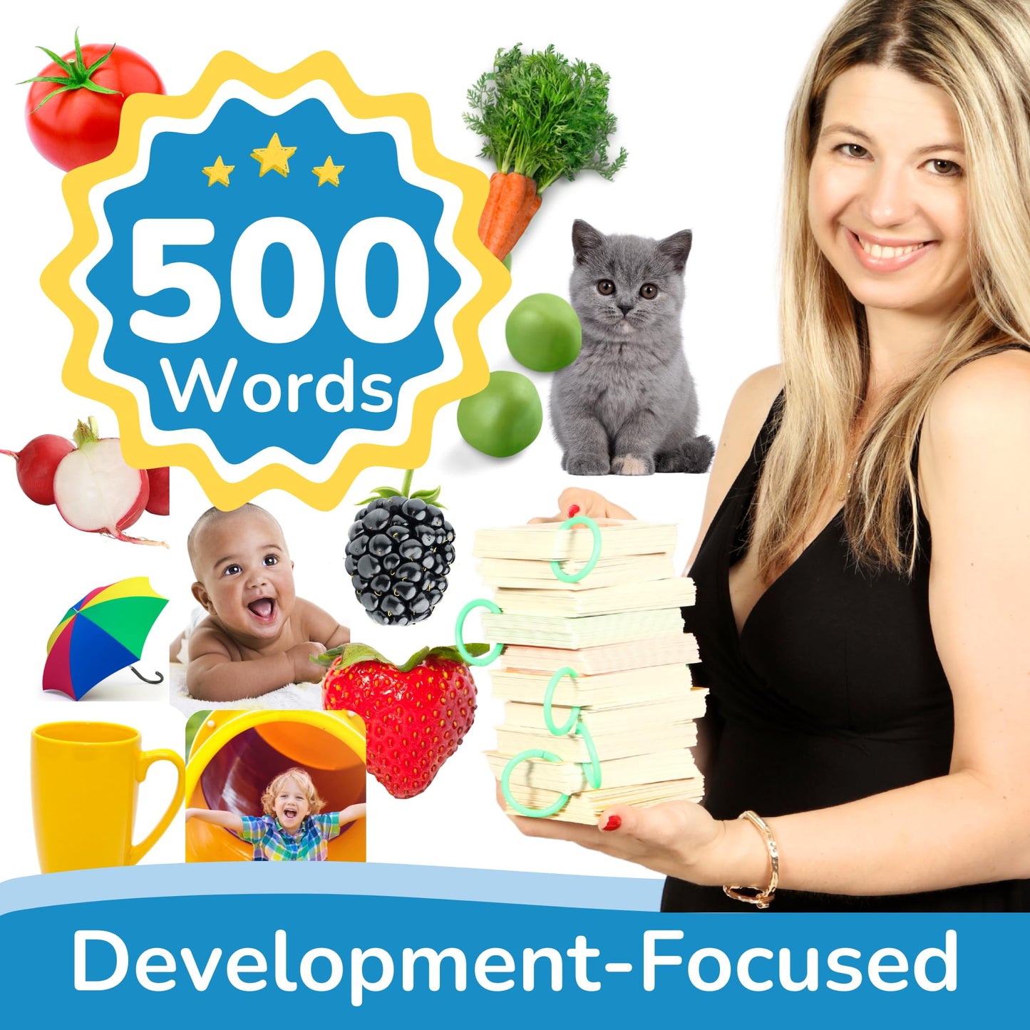 TOYVENTIVE Thick & Sturdy Flash Cards with Rings for Toddlers 1–3 – Montessori & Language Learning Toys