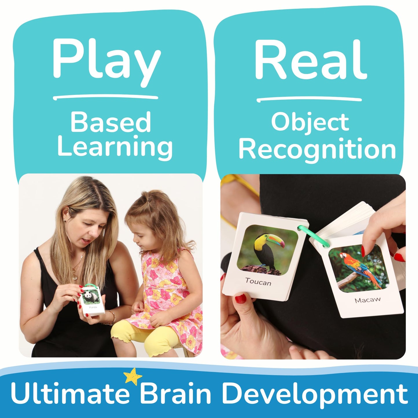 TOYVENTIVE Thick & Sturdy Flash Cards with Rings for Toddlers 1–3 – Montessori & Language Learning Toys