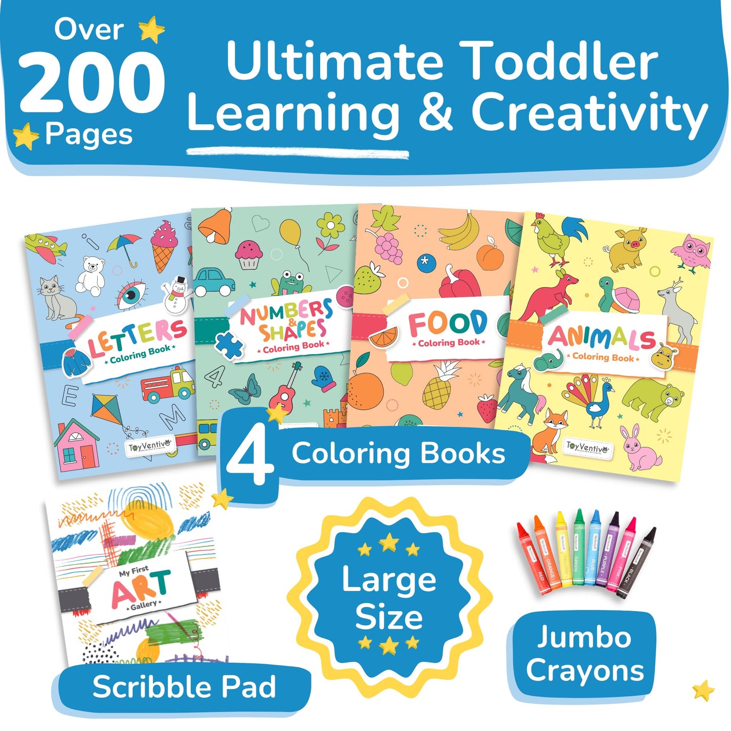 TOYVENTIVE Toddler Coloring Books, Non-Toxic Crayons & Gift Sets for 1+ Year Olds