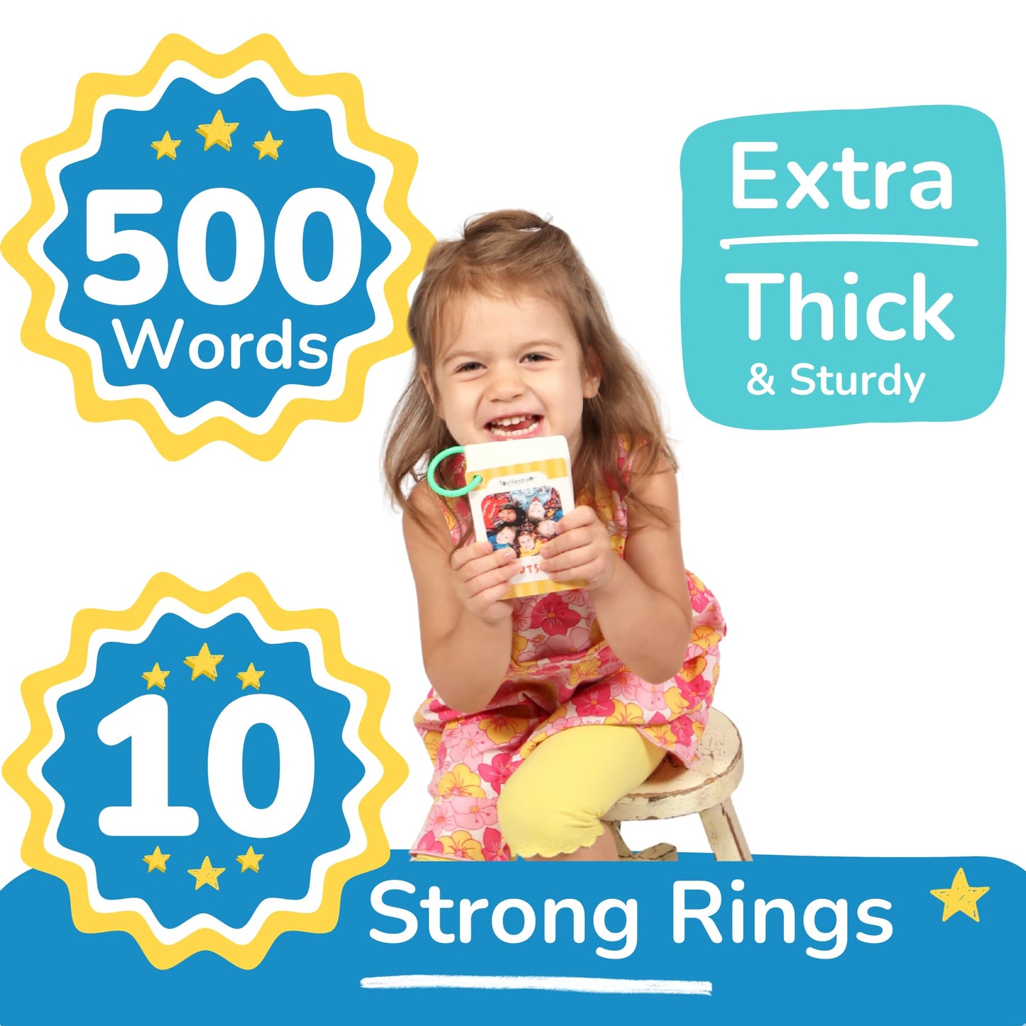 TOYVENTIVE Thick & Sturdy Flash Cards with Rings for Toddlers 1–3 – Montessori & Language Learning Toys