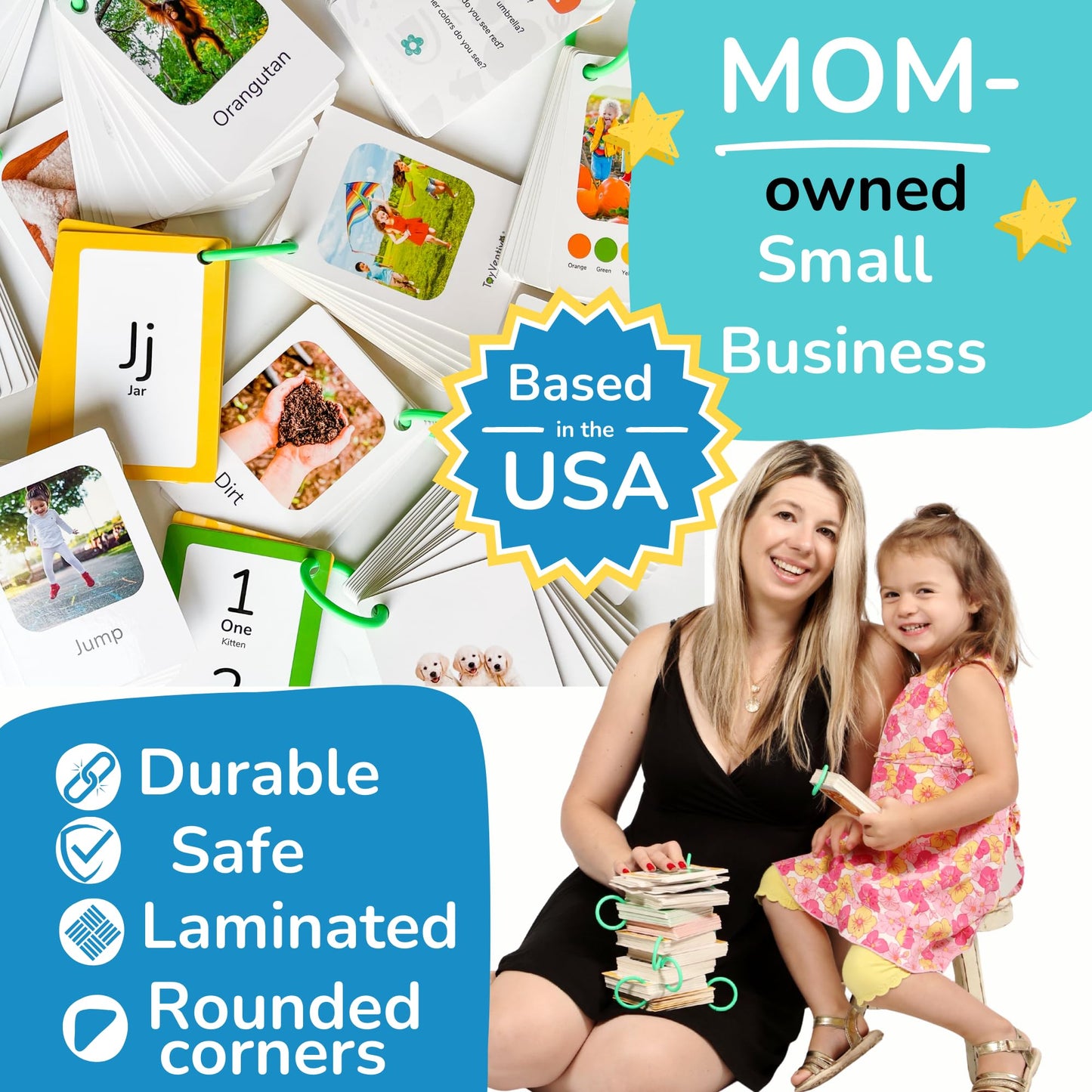 TOYVENTIVE Thick & Sturdy Flash Cards with Rings for Toddlers 1–3 – Montessori & Language Learning Toys