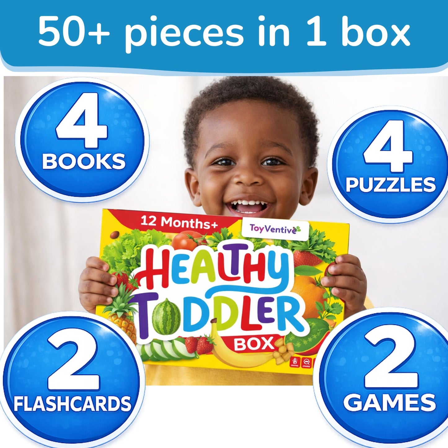 TOYVENTIVE Preschool Learning Activities & Montessori Toys for 1-2 Year Olds | Educational Flashcards & Kitchen Play Kit