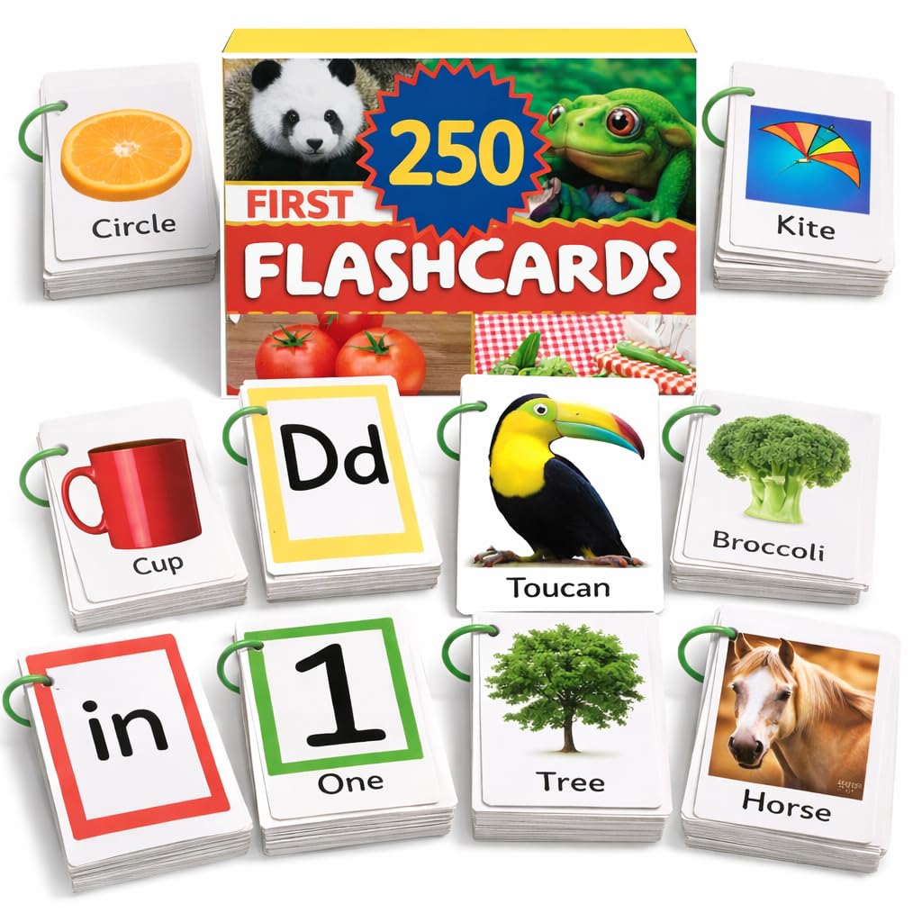 TOYVENTIVE Thick & Sturdy Flash Cards with Rings for Toddlers 1–3 – Montessori & Language Learning Toys