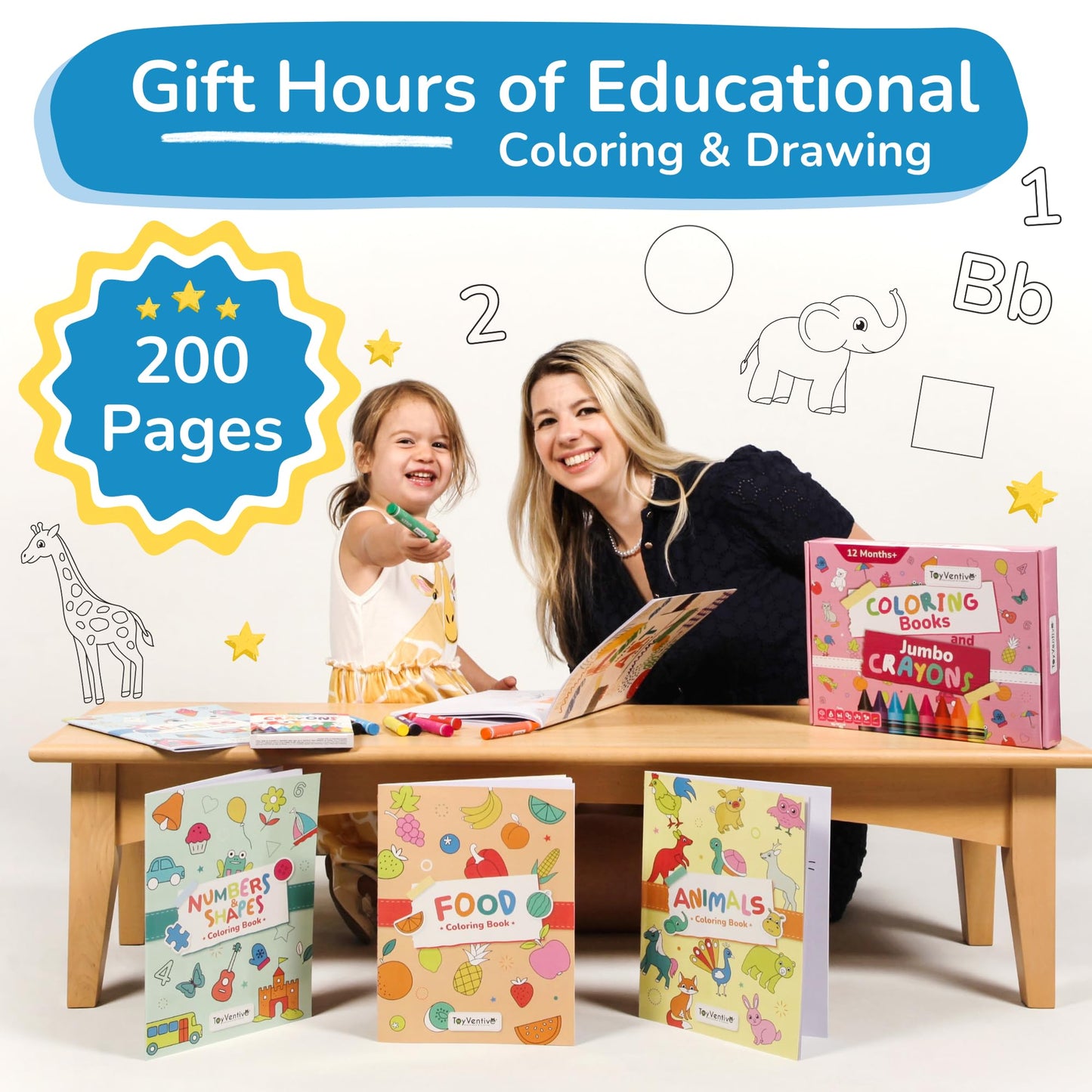 TOYVENTIVE Toddler Coloring Books, Non-Toxic Crayons & Gift Sets for 1+ Year Olds
