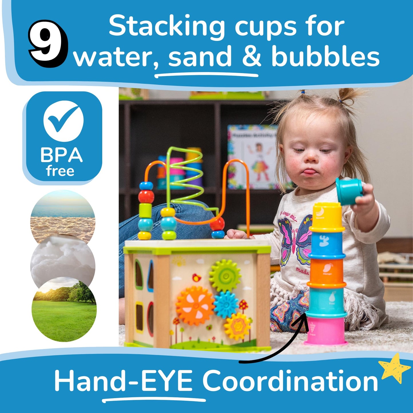 TOYVENTIVE Wooden Kids Activity Cube – 5-in-1 Bead Maze Toy for Toddlers 12-18 Months