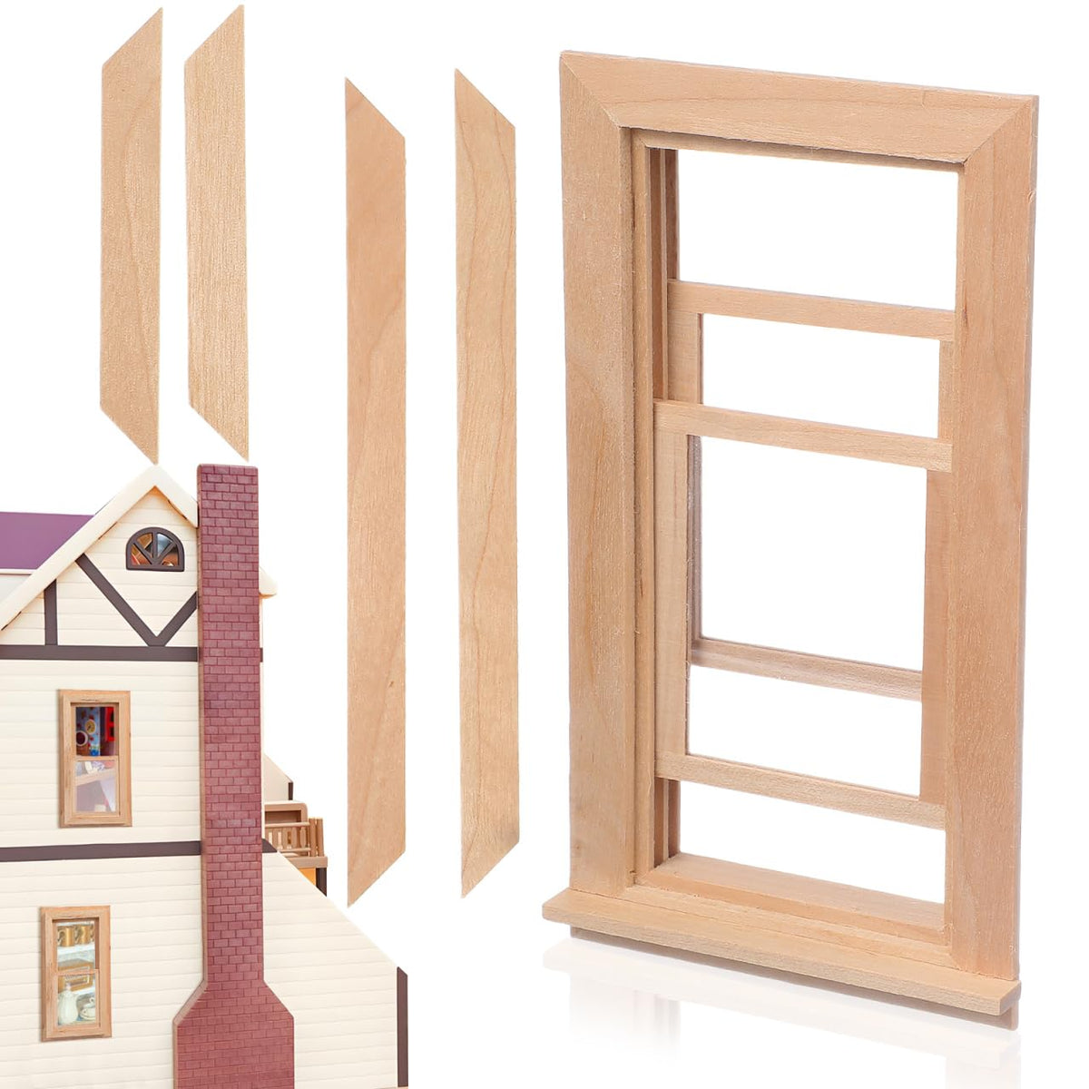 Toyvian 12-Scale Wooden Dollhouse Window Frame – DIY Mini Window for 1:12 Homes