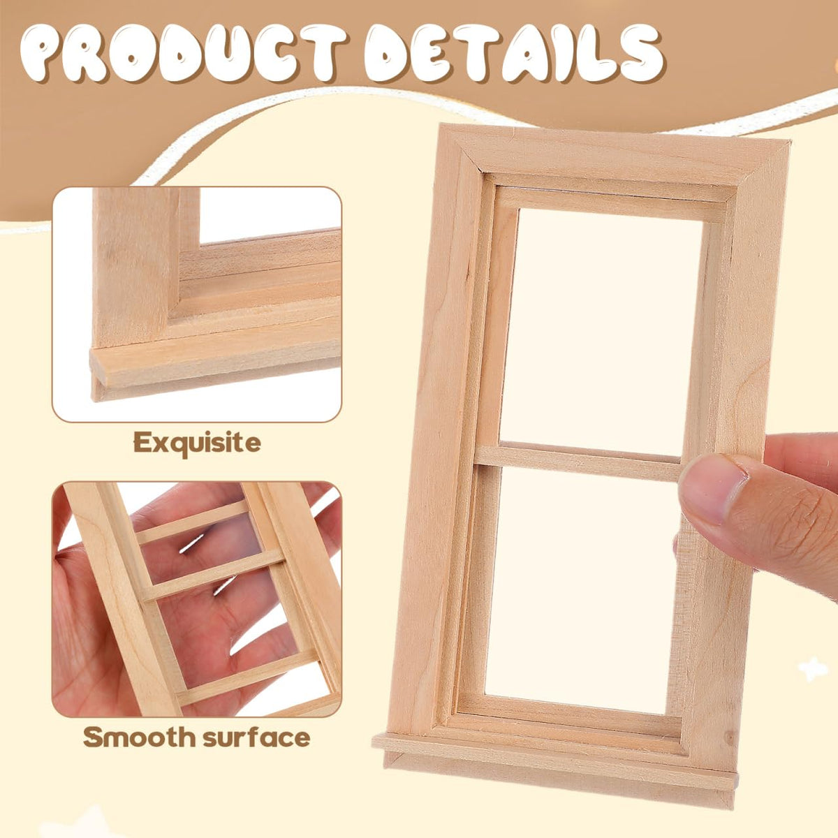 Toyvian 12-Scale Wooden Dollhouse Window Frame – DIY Mini Window for 1:12 Homes