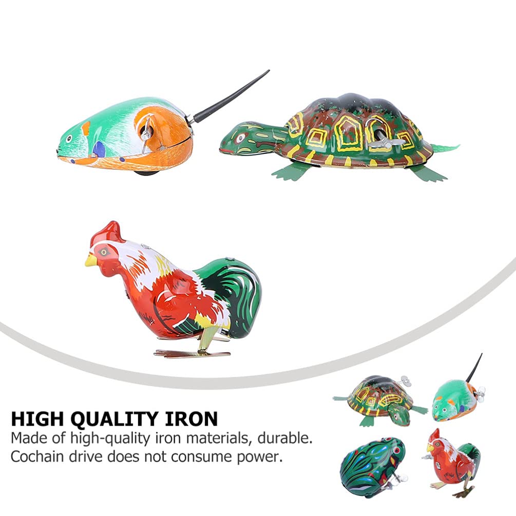 Toyvian 4Pcs Vintage Tin Toys: Wind-Up Clockwork Jumping Animals Set