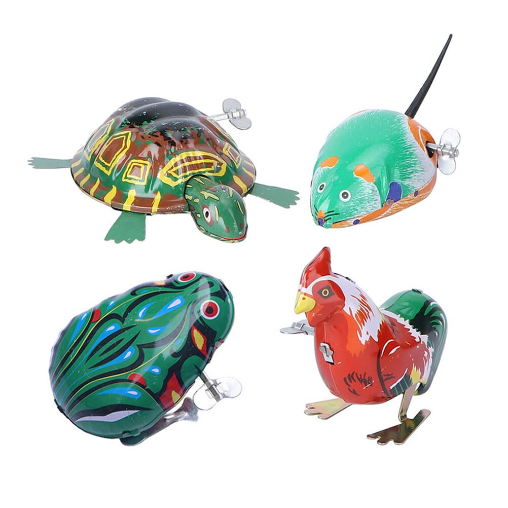 Toyvian 4Pcs Vintage Tin Toys: Wind-Up Clockwork Jumping Animals Set