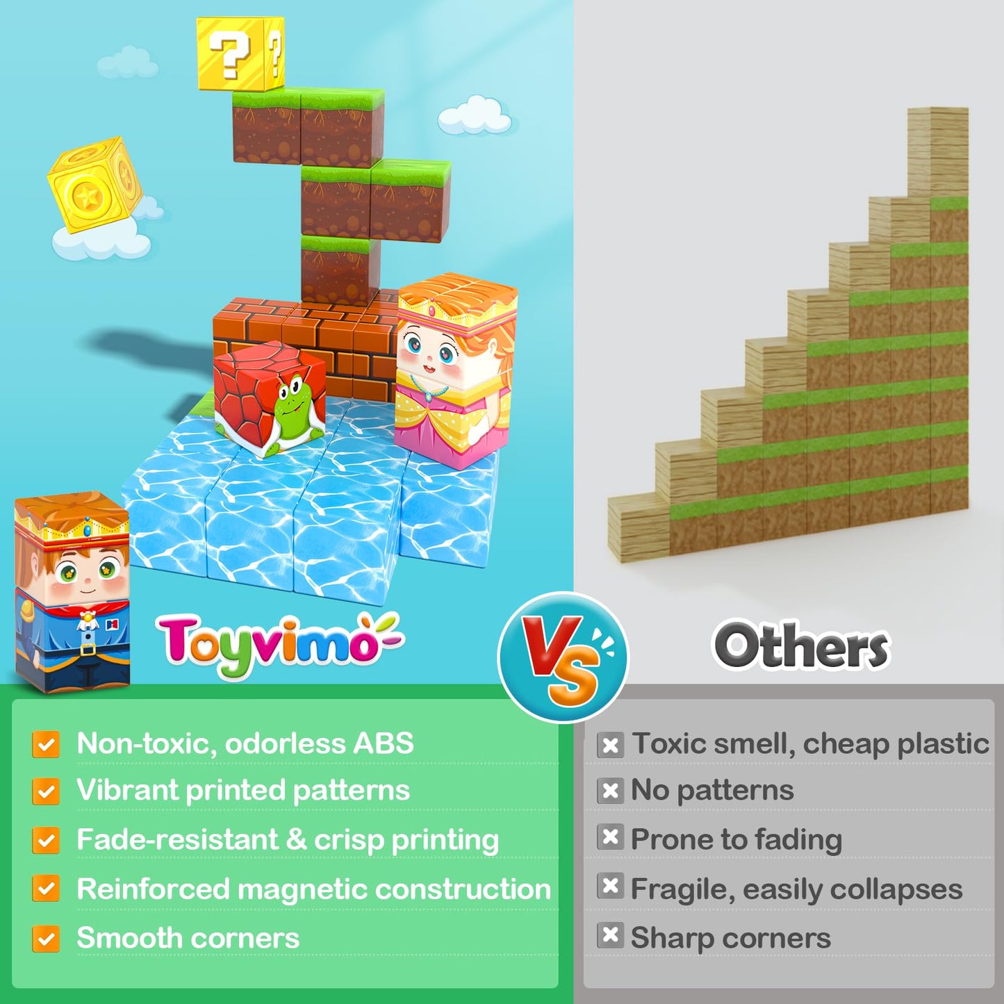 Toyvimo 150 Magnetic Blocks: STEM Building Tiles for Kids 3-12