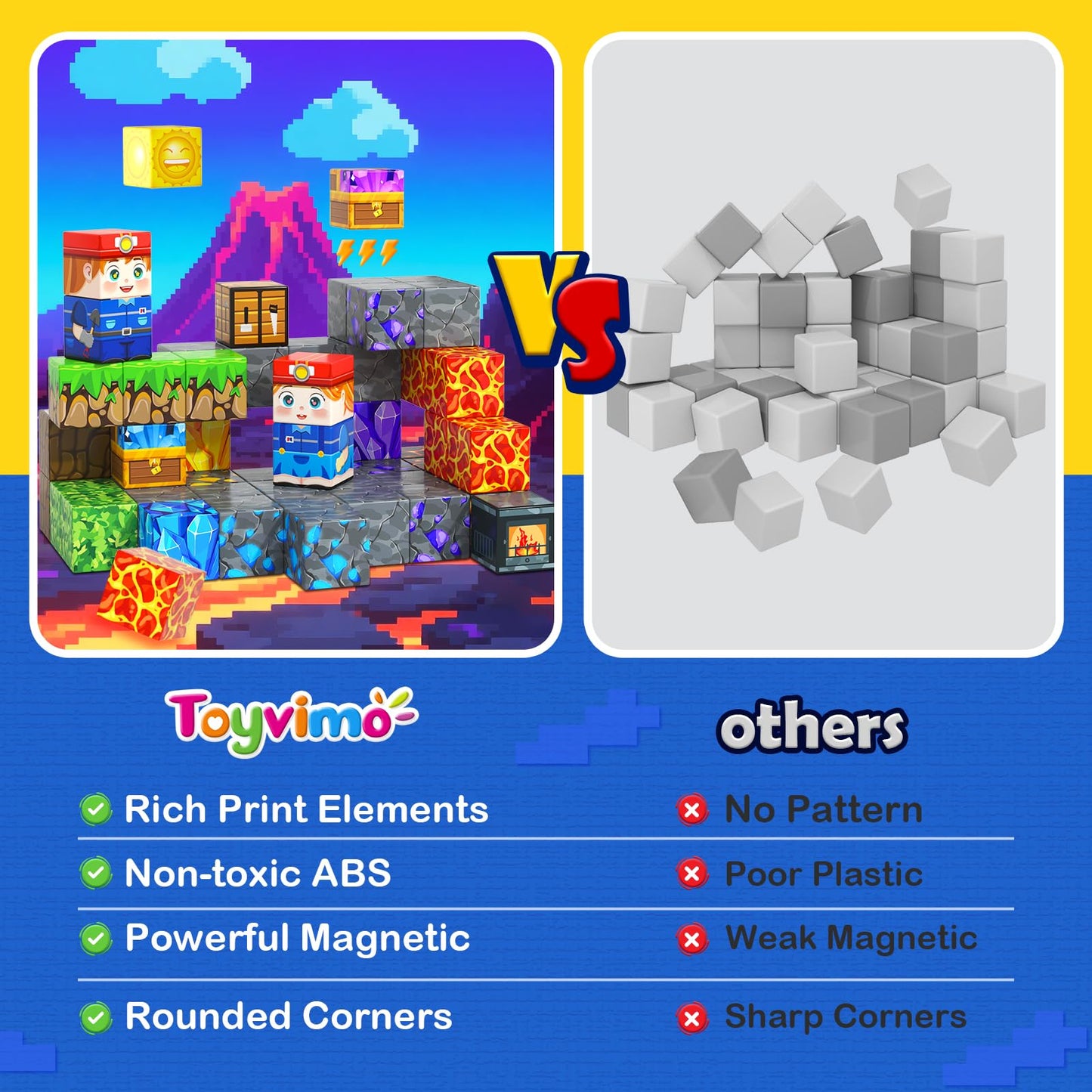 Toyvimo 150PCS Magnetic Blocks – Mine World STEM Building Tiles with Dual-Sided Magnet Board (Ages 3-10)