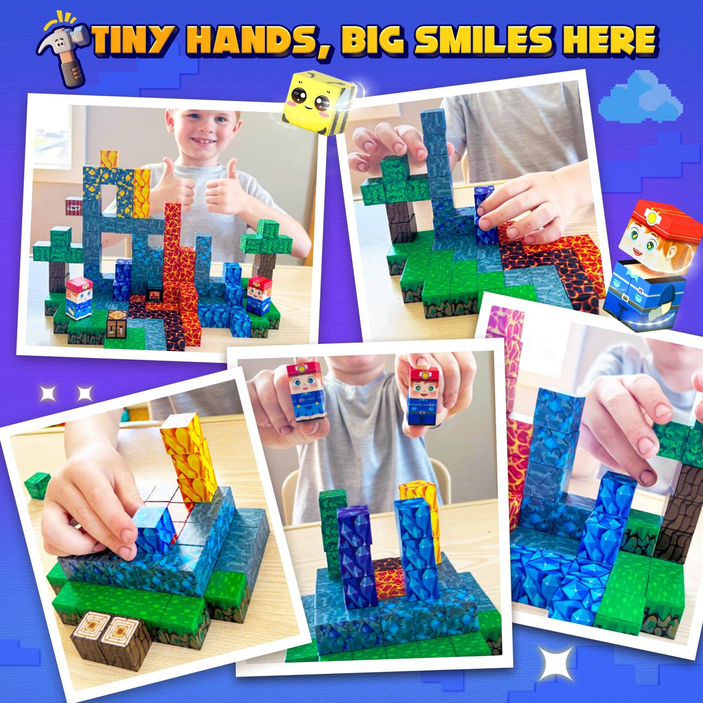 Toyvimo 150PCS Magnetic Blocks – Mine World STEM Building Tiles with Dual-Sided Magnet Board (Ages 3-10)