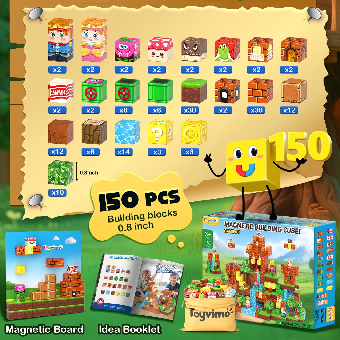 Toyvimo 150 Magnetic Blocks: STEM Building Tiles for Kids 3-12