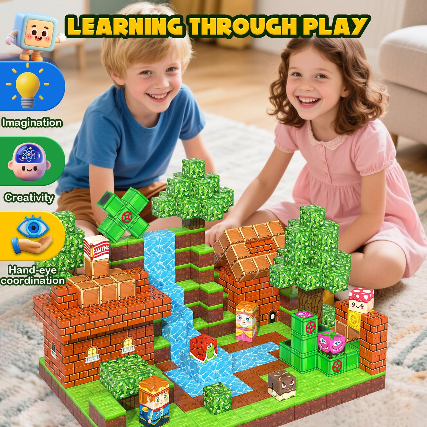 Toyvimo 150 Magnetic Blocks: STEM Building Tiles for Kids 3-12