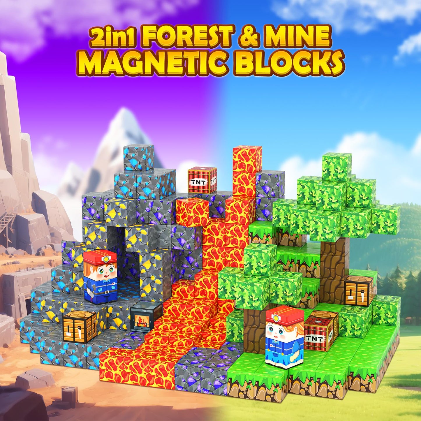 Toyvimo Magnetic Blocks 100PCS – Forest & Mine STEM Building Toys for Kids 3-12