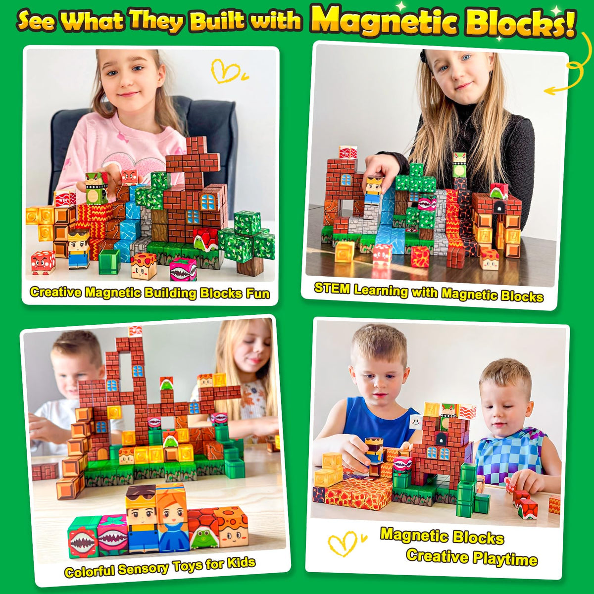 Toyvimo 100PCS Magnetic Blocks — Creative STEM Building Toys for Ages 3-12