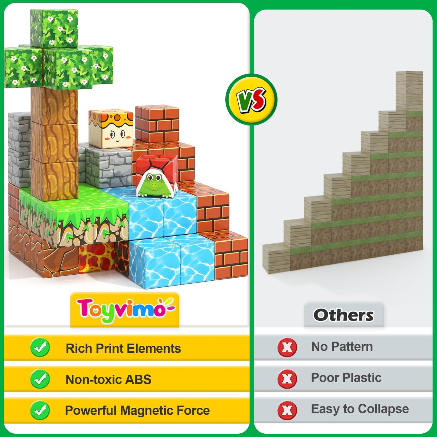 Toyvimo 100PCS Magnetic Blocks — Creative STEM Building Toys for Ages 3-12